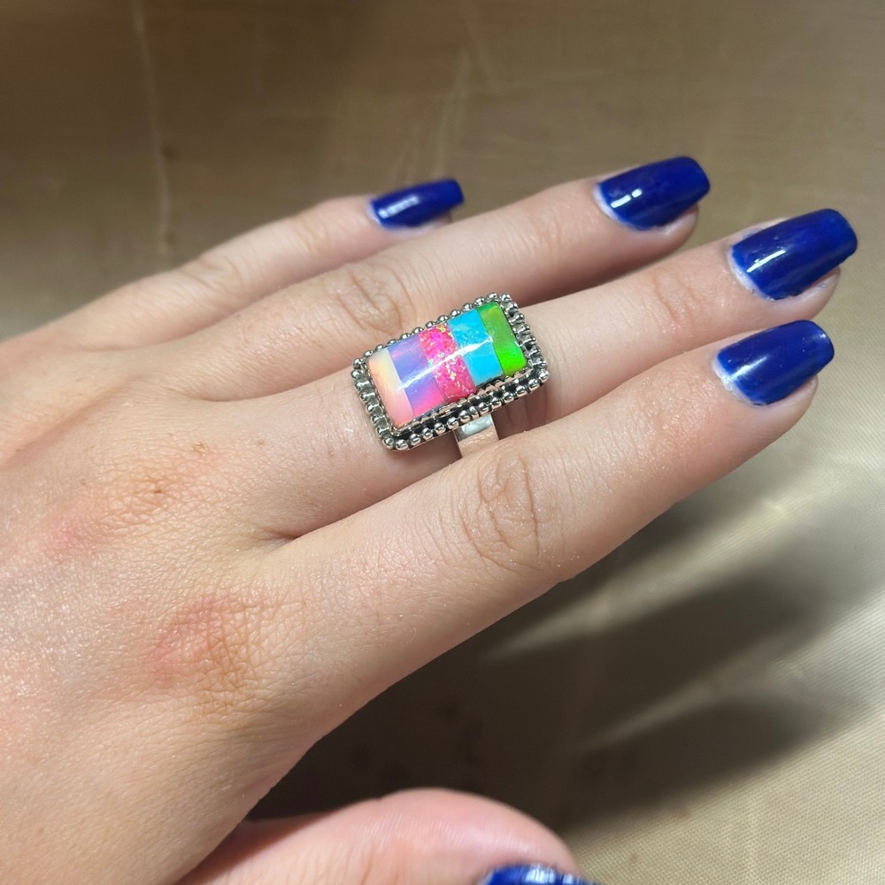 Handmade. Sterling silver. Authentic. Colorful Mosaic Ring
